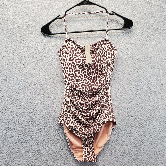 J. Crew Ruched Bandeau One-Piece Swimsuit Leopard Print Size 0 New - Picture 6 of 11